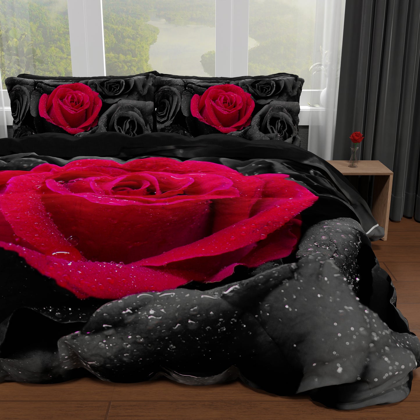 Housse de couette double, simple, queen size, roses noires
