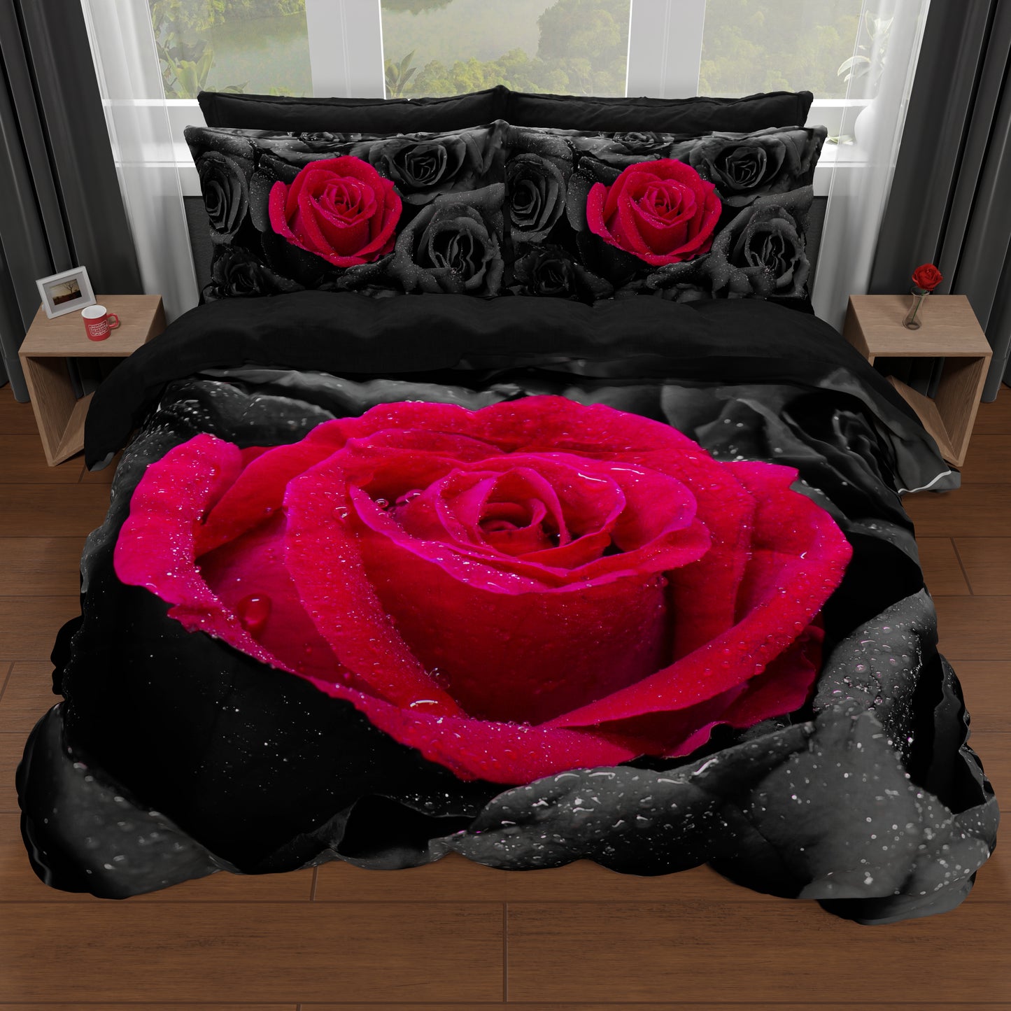 Housse de couette double, simple, queen size, roses noires