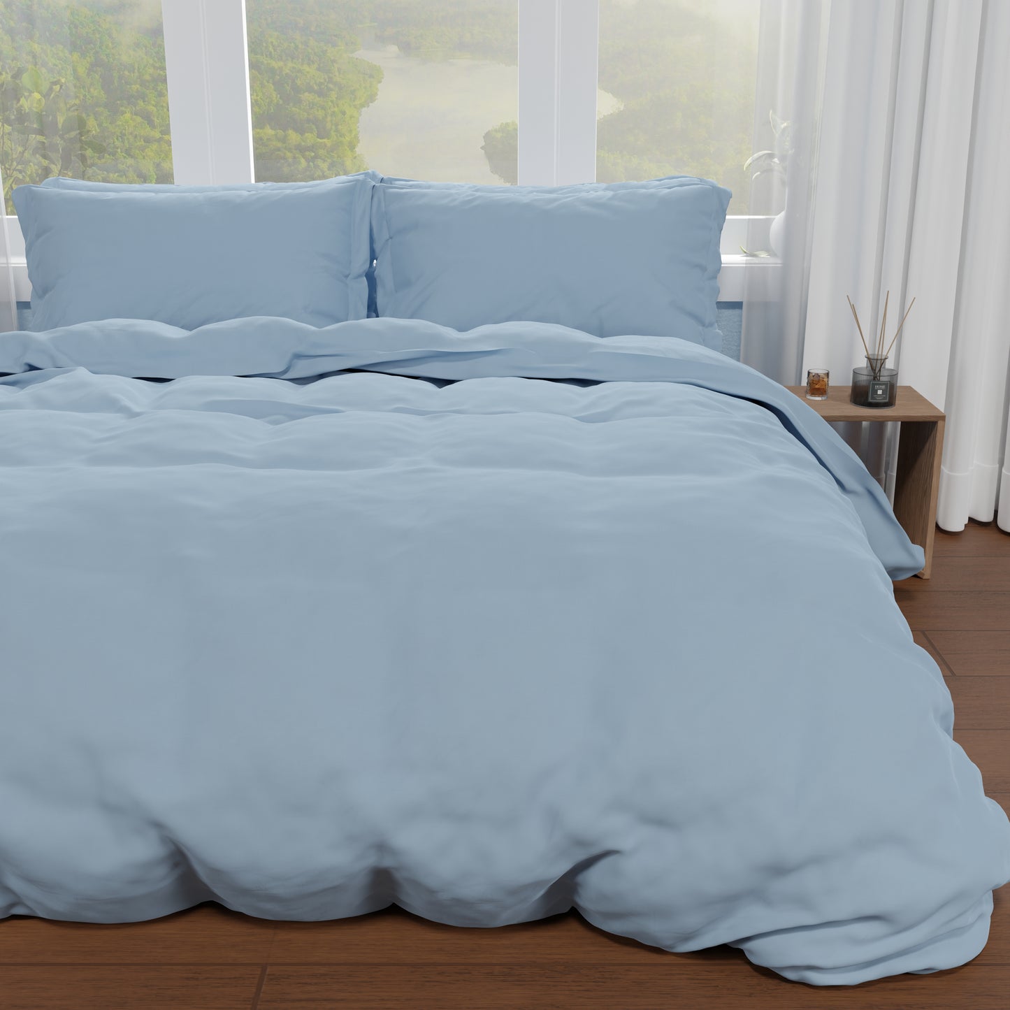 Double Duvet Cover, Duvet Cover and Pillowcases, Light Blue Solid Color