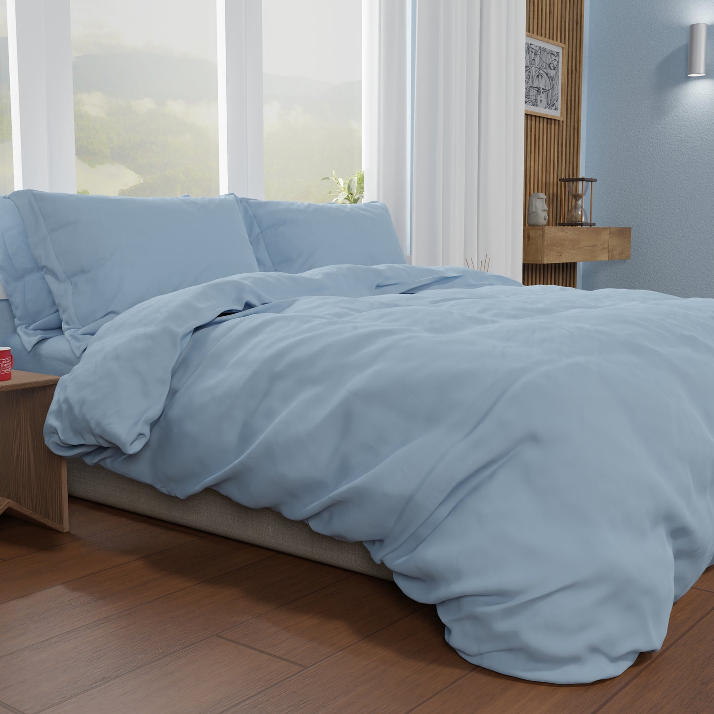 Double Duvet Cover, Duvet Cover and Pillowcases, Light Blue Solid Color