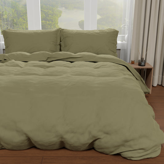 Housse de couette double, sac de housse de couette et taies d'oreiller, uni boue