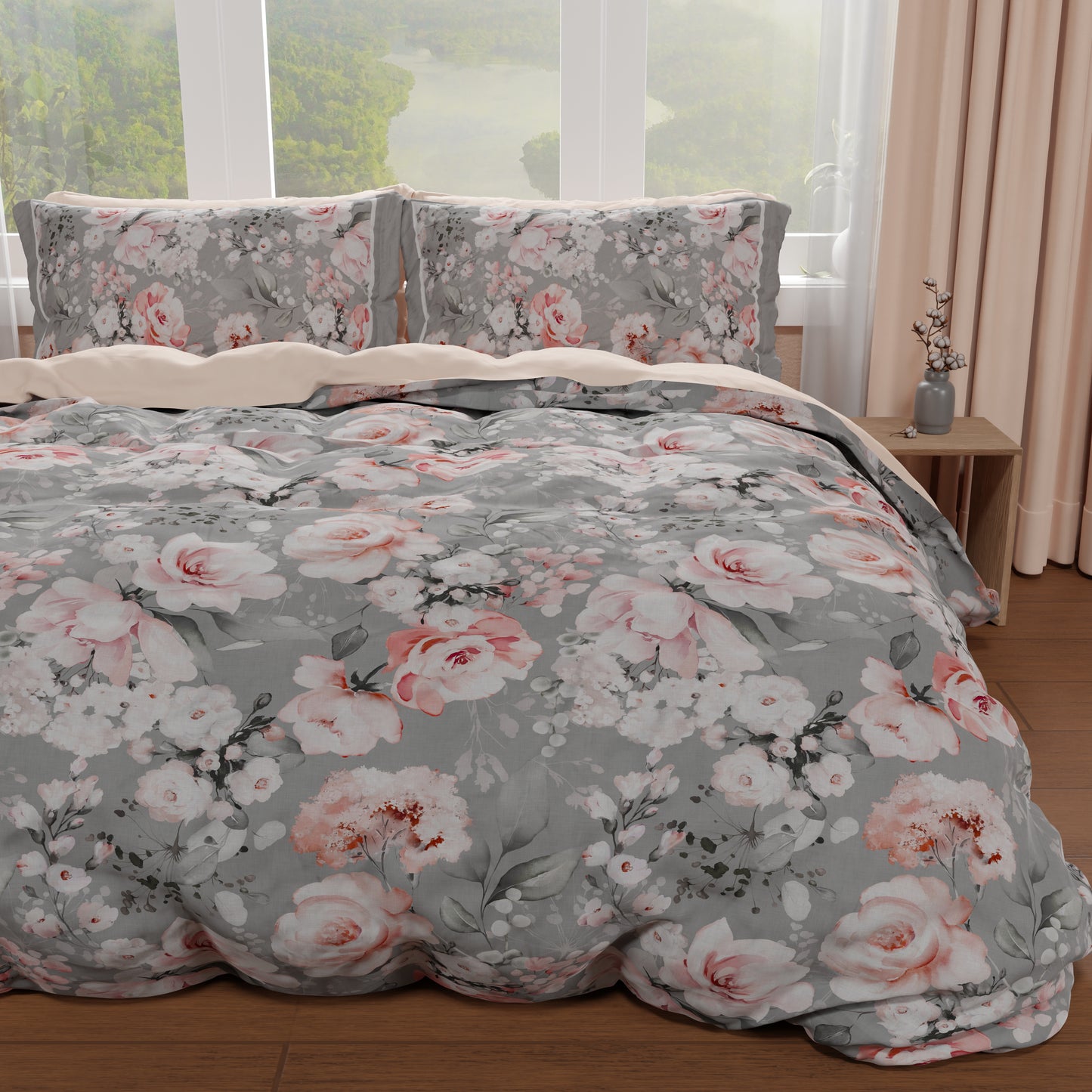 Housse de couette double, simple, queen size, florale 17-02