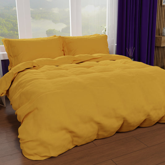 Double Duvet Cover, Duvet Cover and Pillowcases, Plain Ocher Yellow