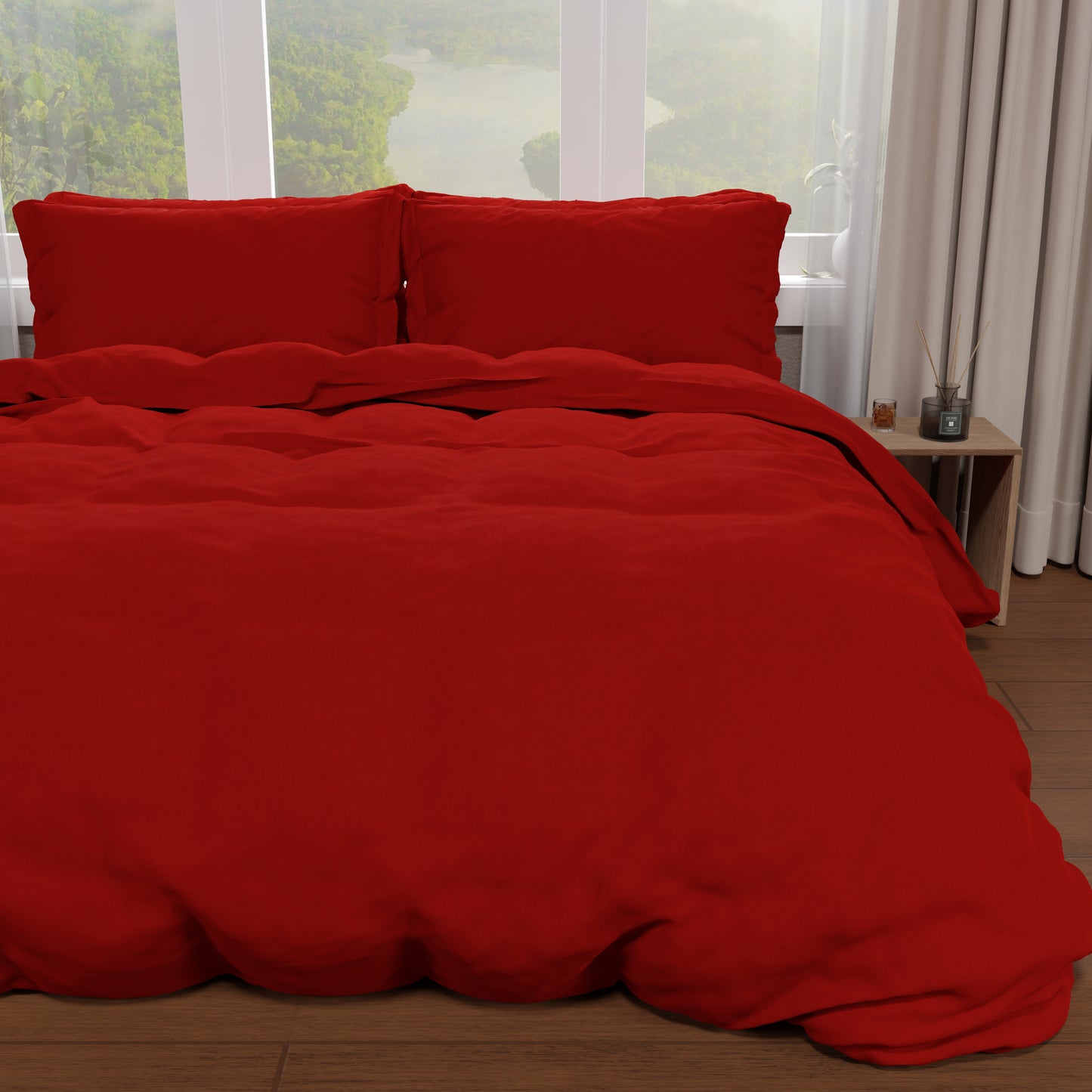 Double Duvet Cover, Duvet Cover and Pillowcases, Burgundy Solid Color