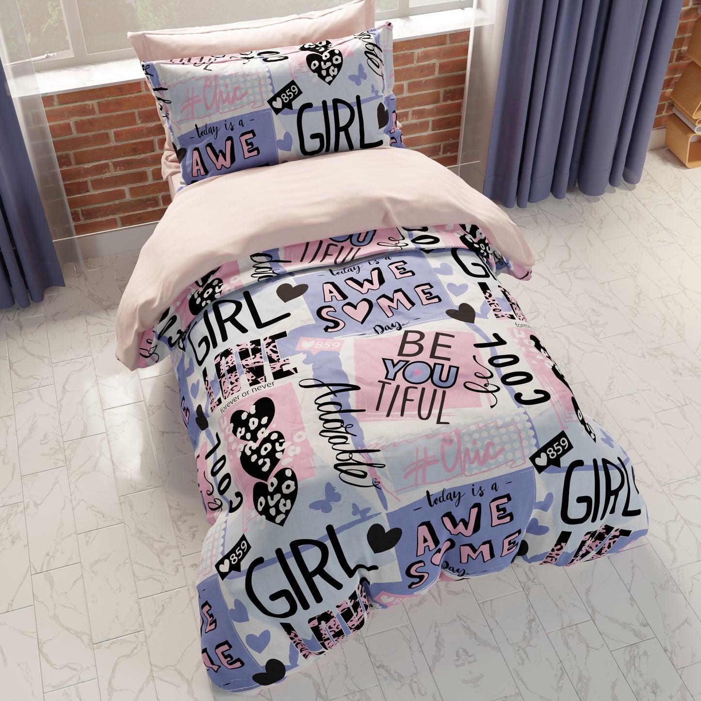 Duvet cover, bedroom duvet cover, single and one and a half square, Girl Cool