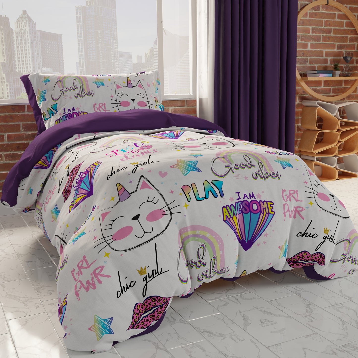 Duvet cover, bedroom duvet cover, single and one and a half square, kitten