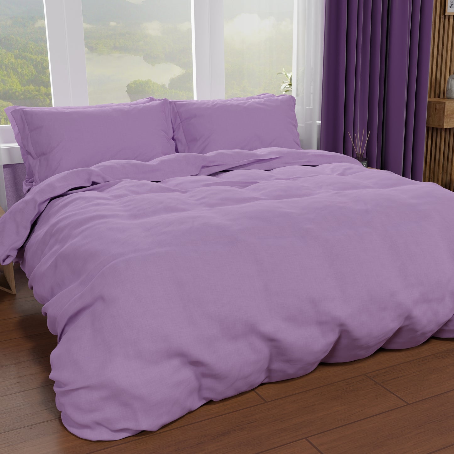 Double Duvet Cover, Duvet Cover and Pillowcases, Solid Color Lilac