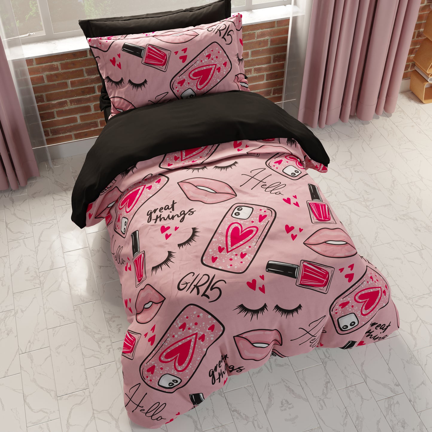 Duvet Cover, Bedroom Duvet Cover, Single and Queen Size, Pink Lipstick