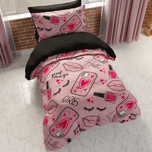 Housse de couette double, simple et une place et demie, Rouge à lèvres rose