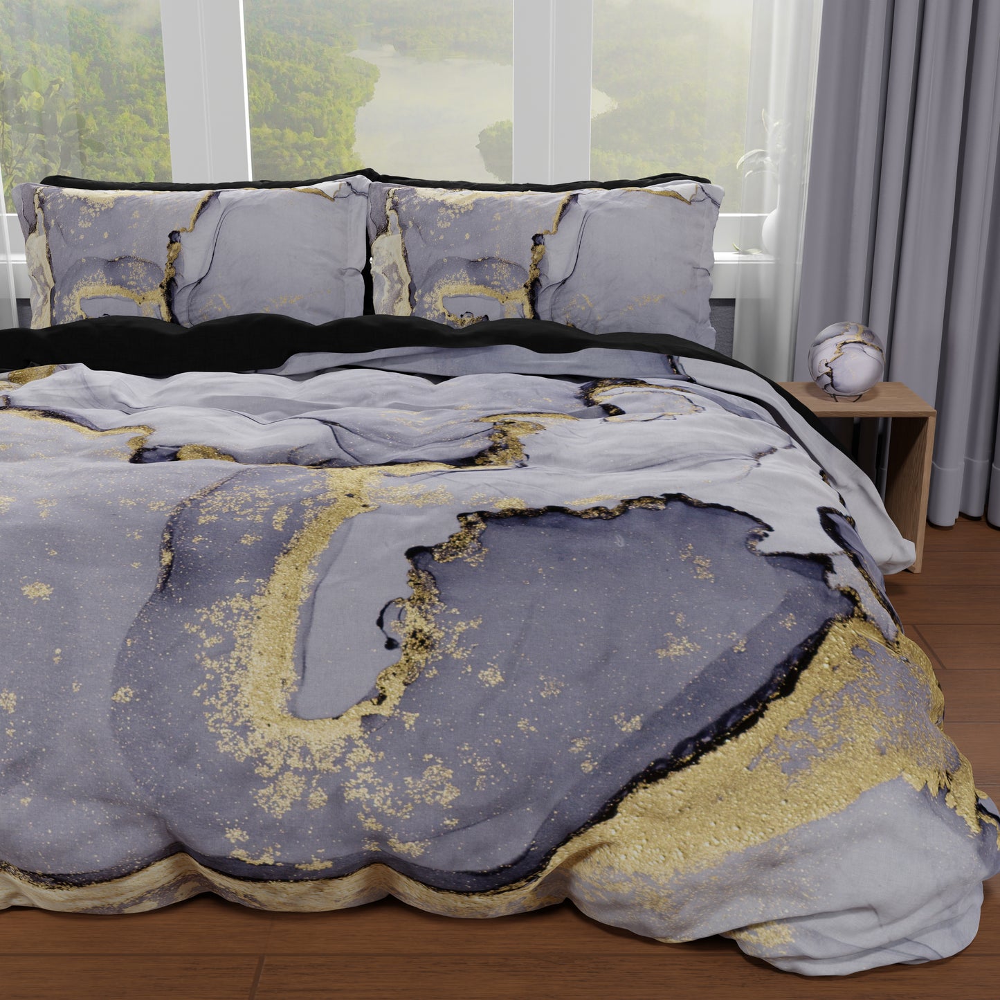 Duvet cover for double, single, one and a half square, Marble 04 Dark Grey