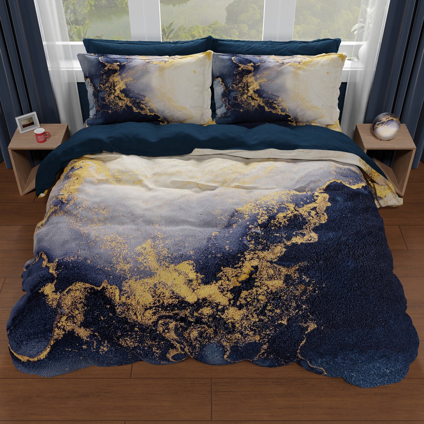 Duvet cover for double, single, one and a half square, Marble 08 Blue