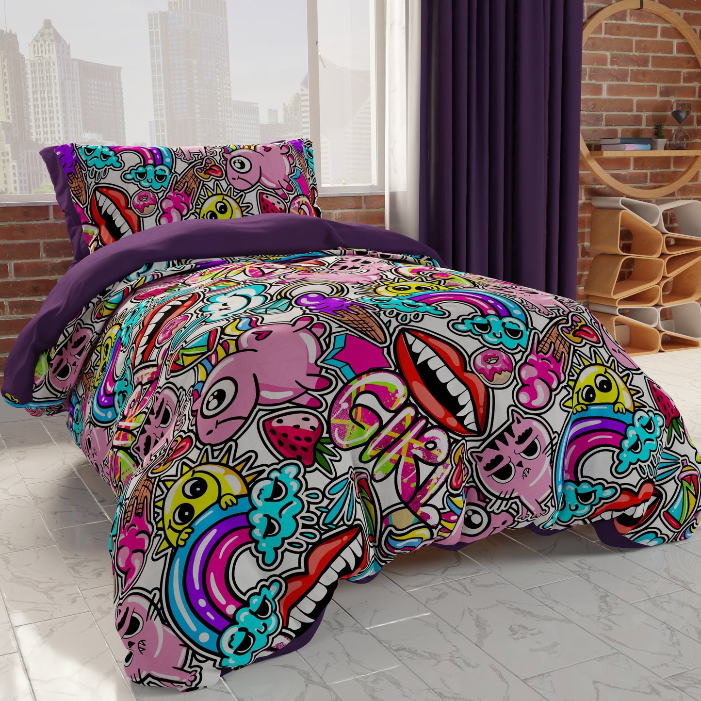 Duvet cover, bedroom duvet cover, single and one and a half square, Murales Girl