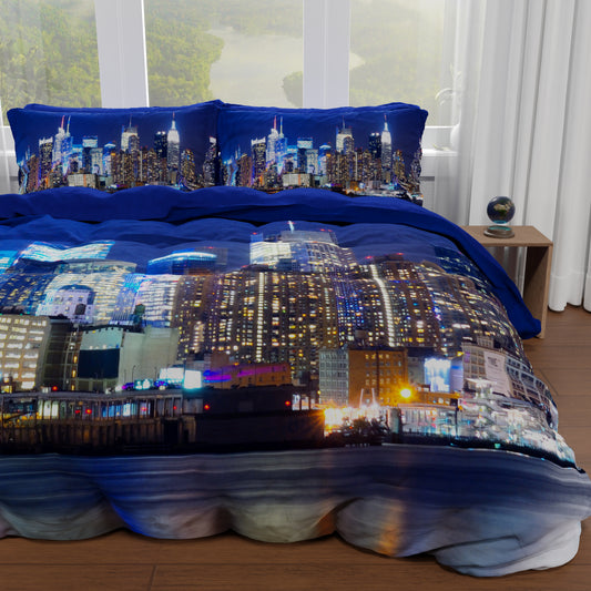 Elegante copripiumino matrimoniale ispirato a New York per un'atmosfera di lusso in camera da letto
