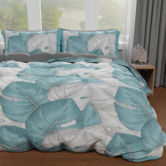 Housse de couette double, simple, une place et demie, Tropical Céleste Argent