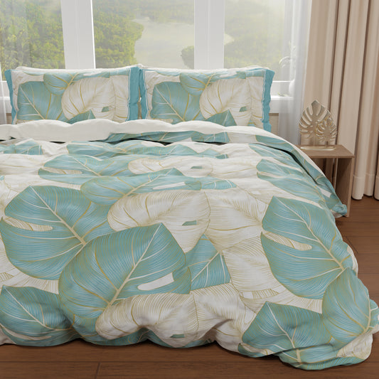 Housse de couette double, simple, une place et demie, Tropical Céleste Or