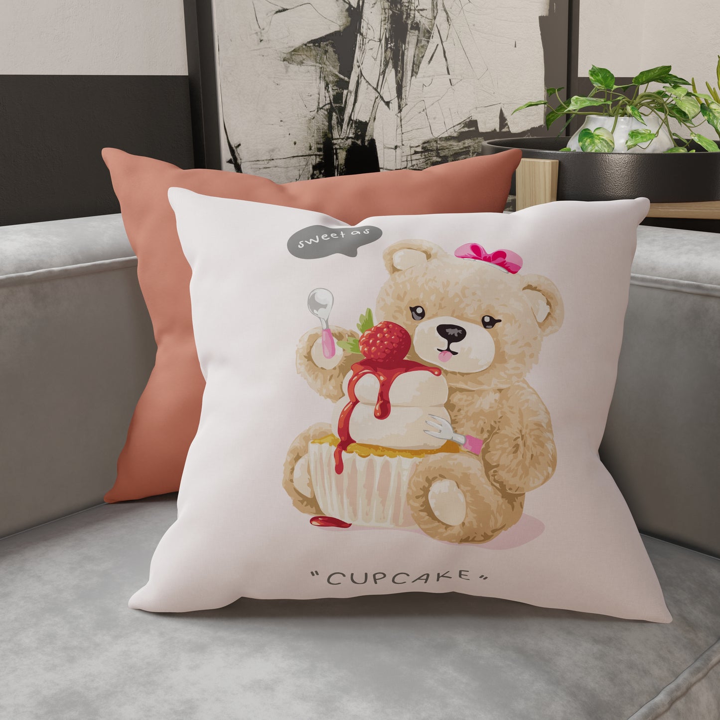 Coussins, housses de coussin de canapé, coussins d'ameublement en impression numérique Teddy Cupcake