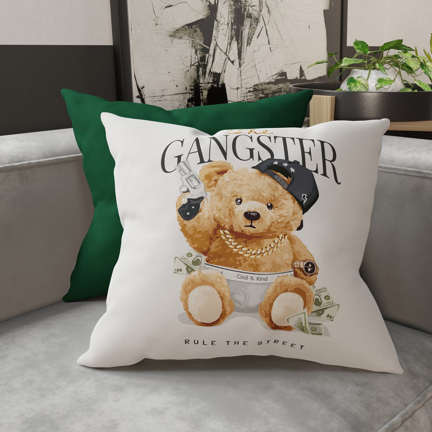 Cushions, Sofa Cushion Covers, Furnishing Cushions in Teddy Gangster Digital Print