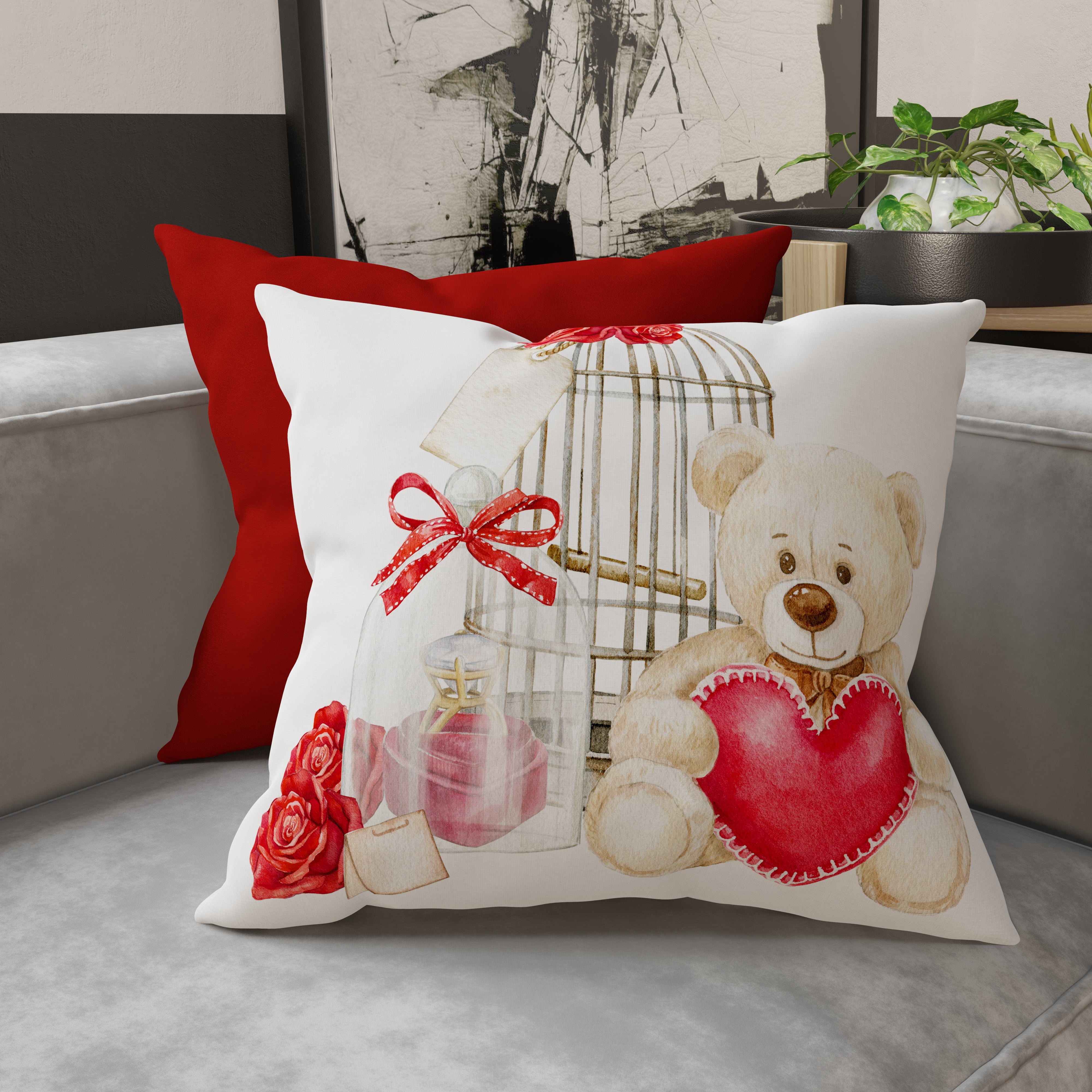 PETTI Cuscini, Copricuscini Divano, Cuscini Arredo in Stampa Digitale Teddy Heart