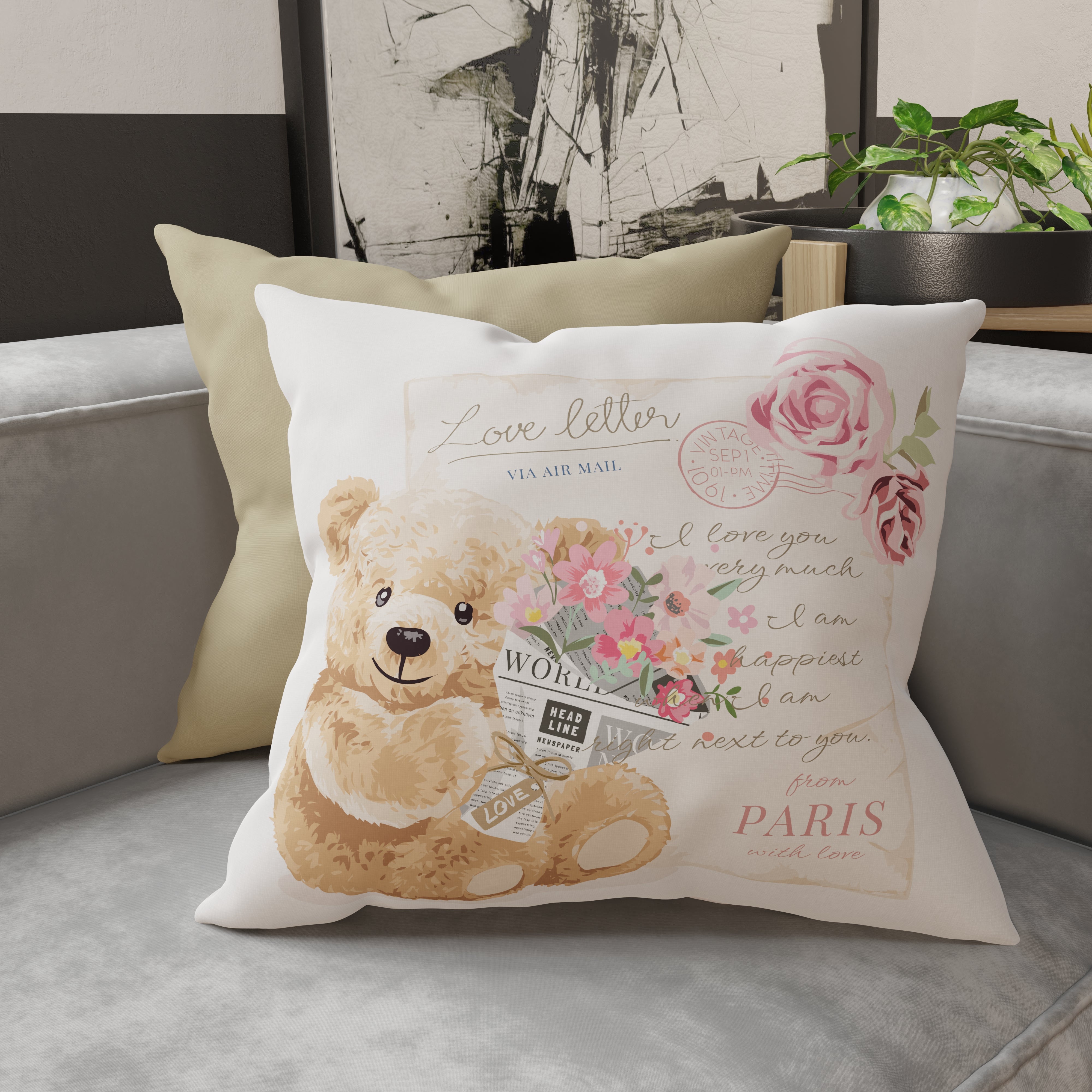 PETTI Cuscini, Copricuscini Divano, Cuscini Arredo in Stampa Digitale Teddy Love Letter