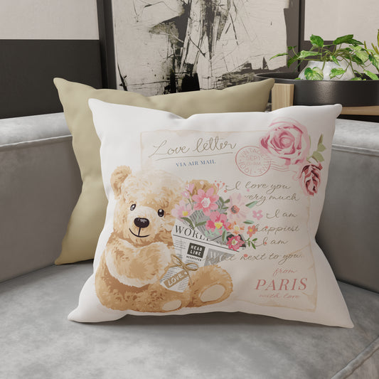 Cushions, Sofa Cushion Covers, Furnishing Cushions in Teddy Love Letter Digital Print