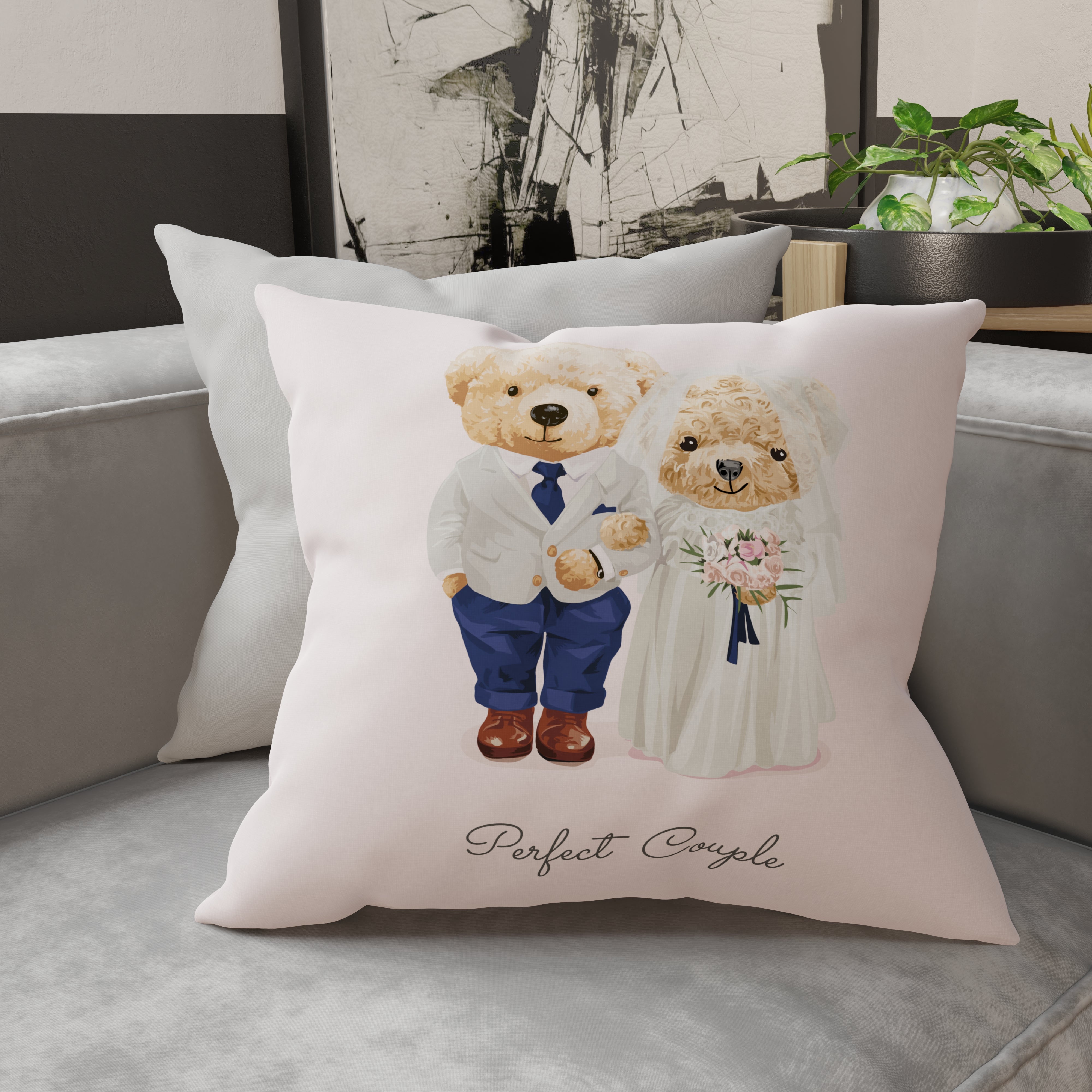 PETTI Cuscini, Copricuscini Divano, Cuscini Arredo in Stampa Digitale Teddy Wedding