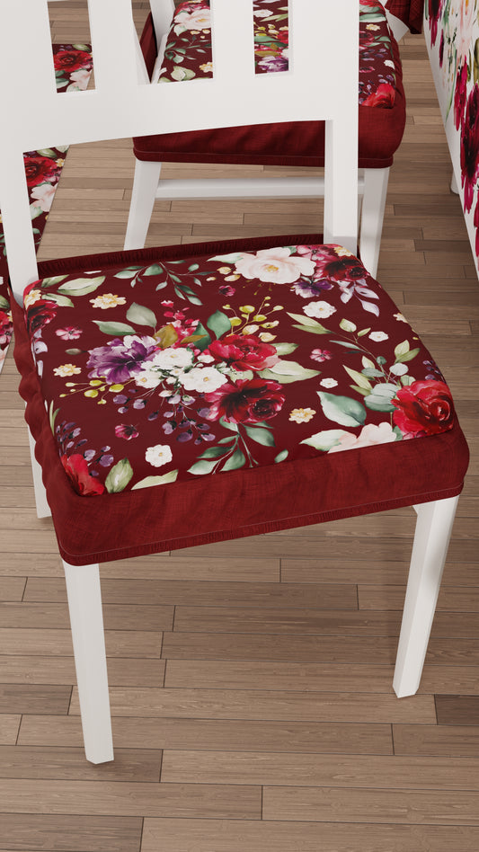 Chair Cushions with Elastic Digital Print Chair Cover 2 Pieces Floral-07 Bordeaux