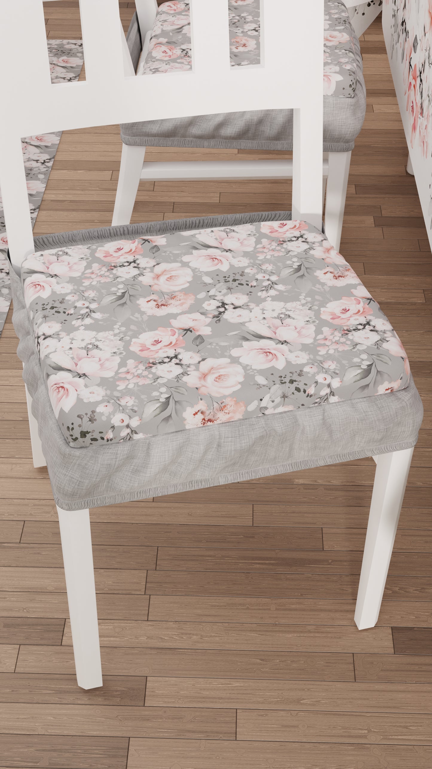Coussins de chaise avec housse de chaise élastique à impression numérique 2 pièces Floral-17 gris