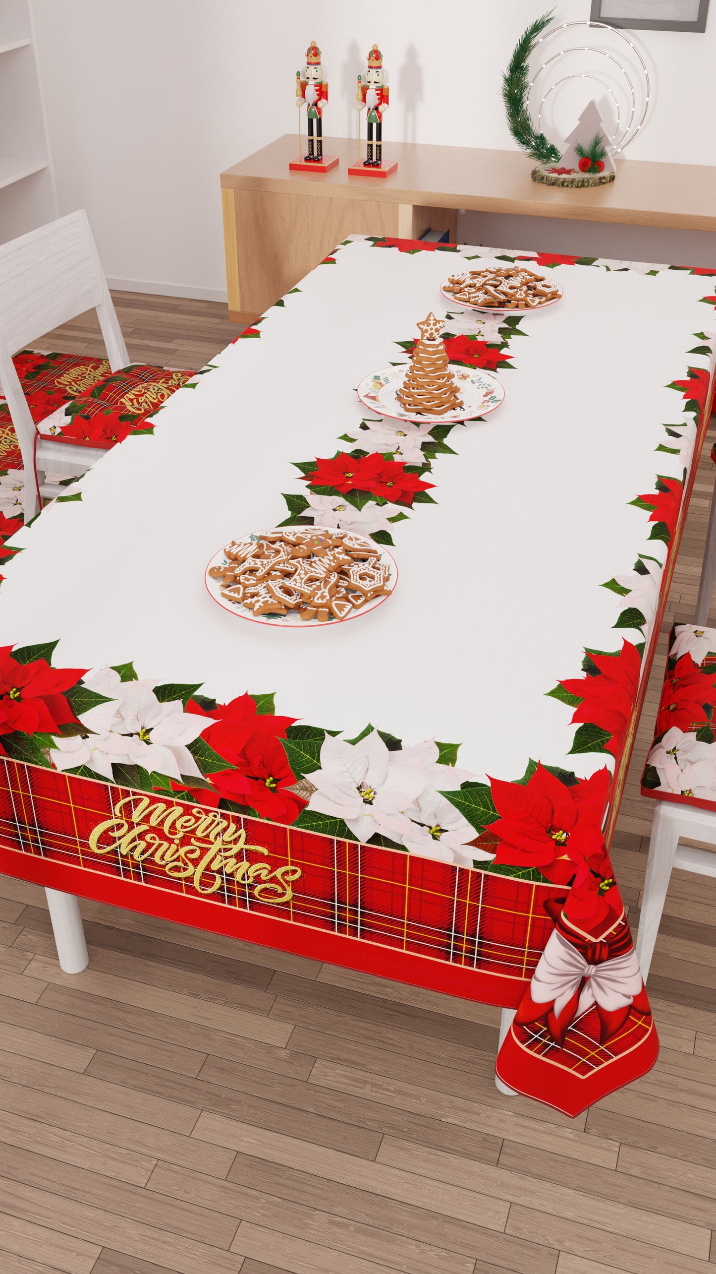 Tovaglia Natalizia, Tovaglia da tavola Antimacchia, Copritavolo da Cucina Floreale.