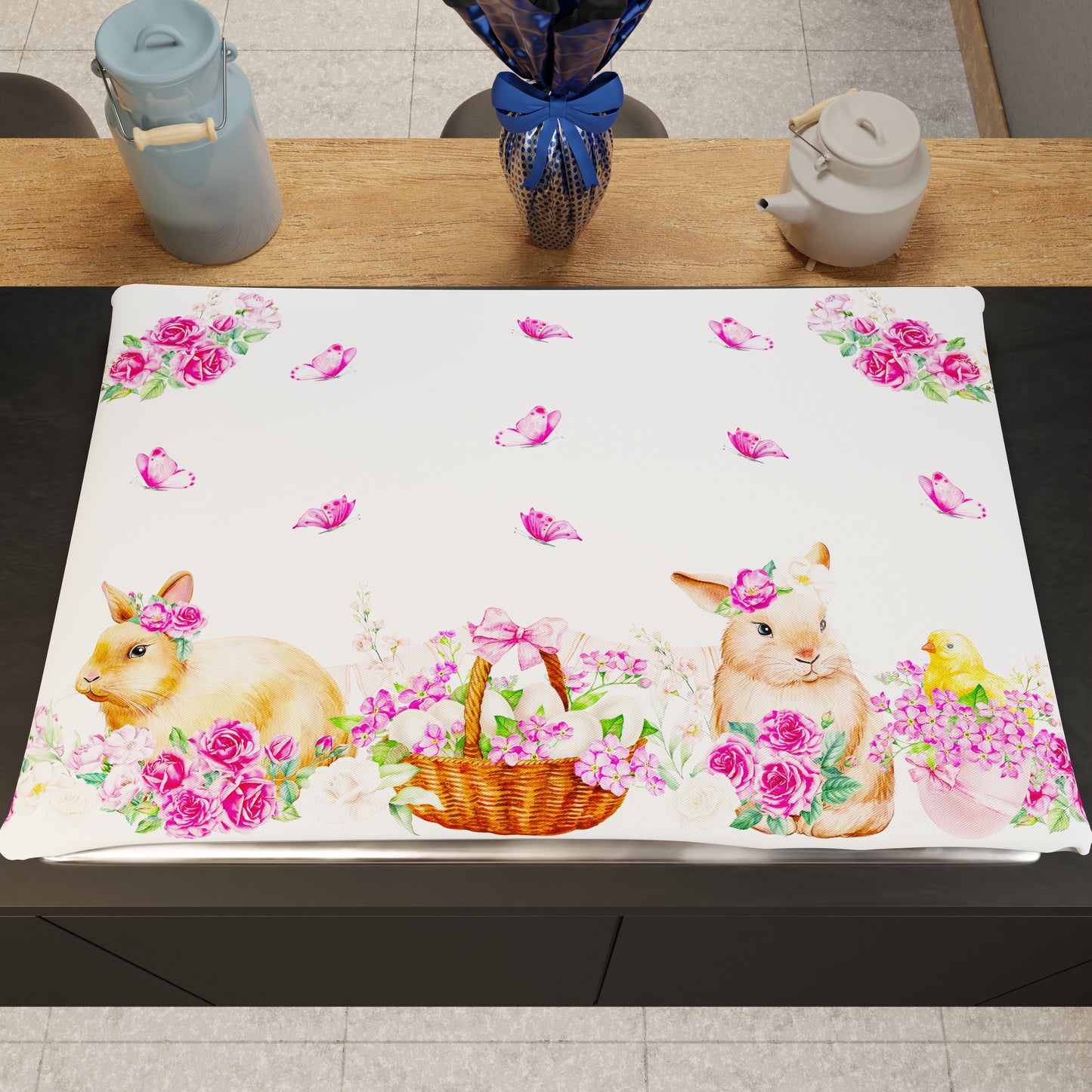 Couvre-feu de cuisine de couverture de cuisinière de Pâques en impression numérique de lapin rose