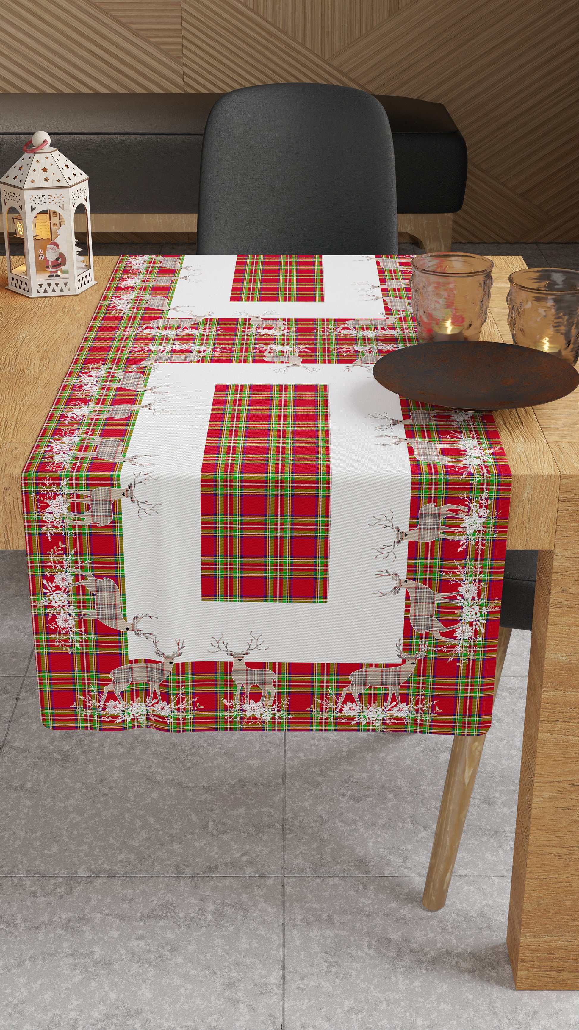 Runner Tavola Natalizio, Tovaglia Runner Natalizia, Runner Cucina Renna Beige.