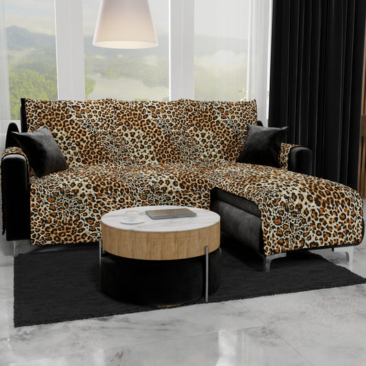 Corner Sofa Cover, Sofa Cover with Peninsula in Digital Print, Spotted Animalier