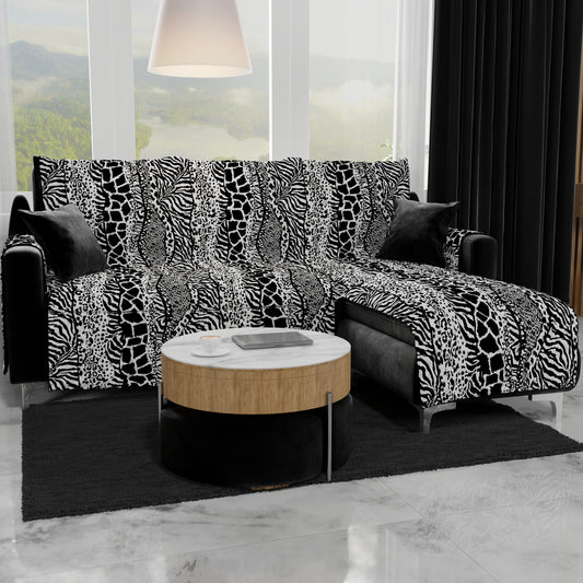 Housse de canapé d’angle, housse de canapé avec péninsule en impression numérique, imprimé animal zèbre