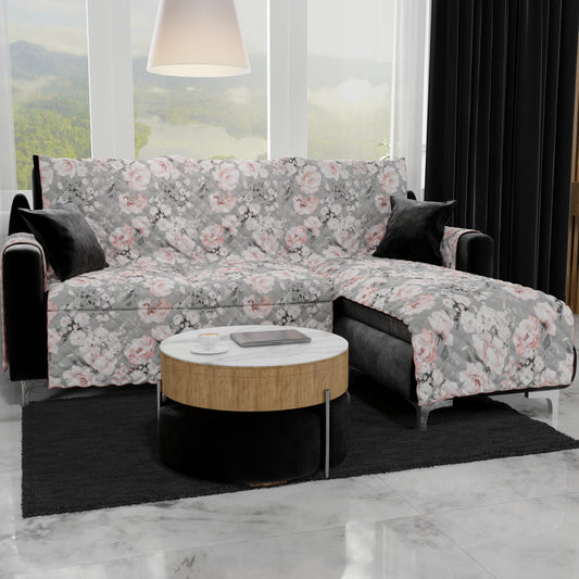Housse de canapé d'angle, housse de canapé avec péninsule en impression numérique, floral 17 02