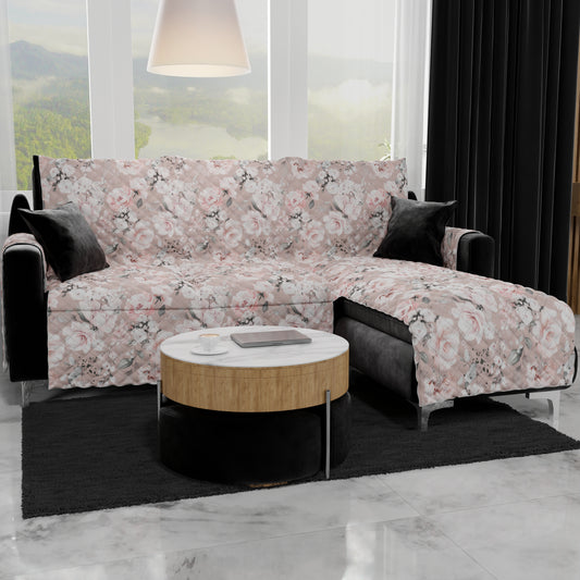 Housse de canapé d'angle, housse de canapé avec péninsule en impression numérique, floral 17 03