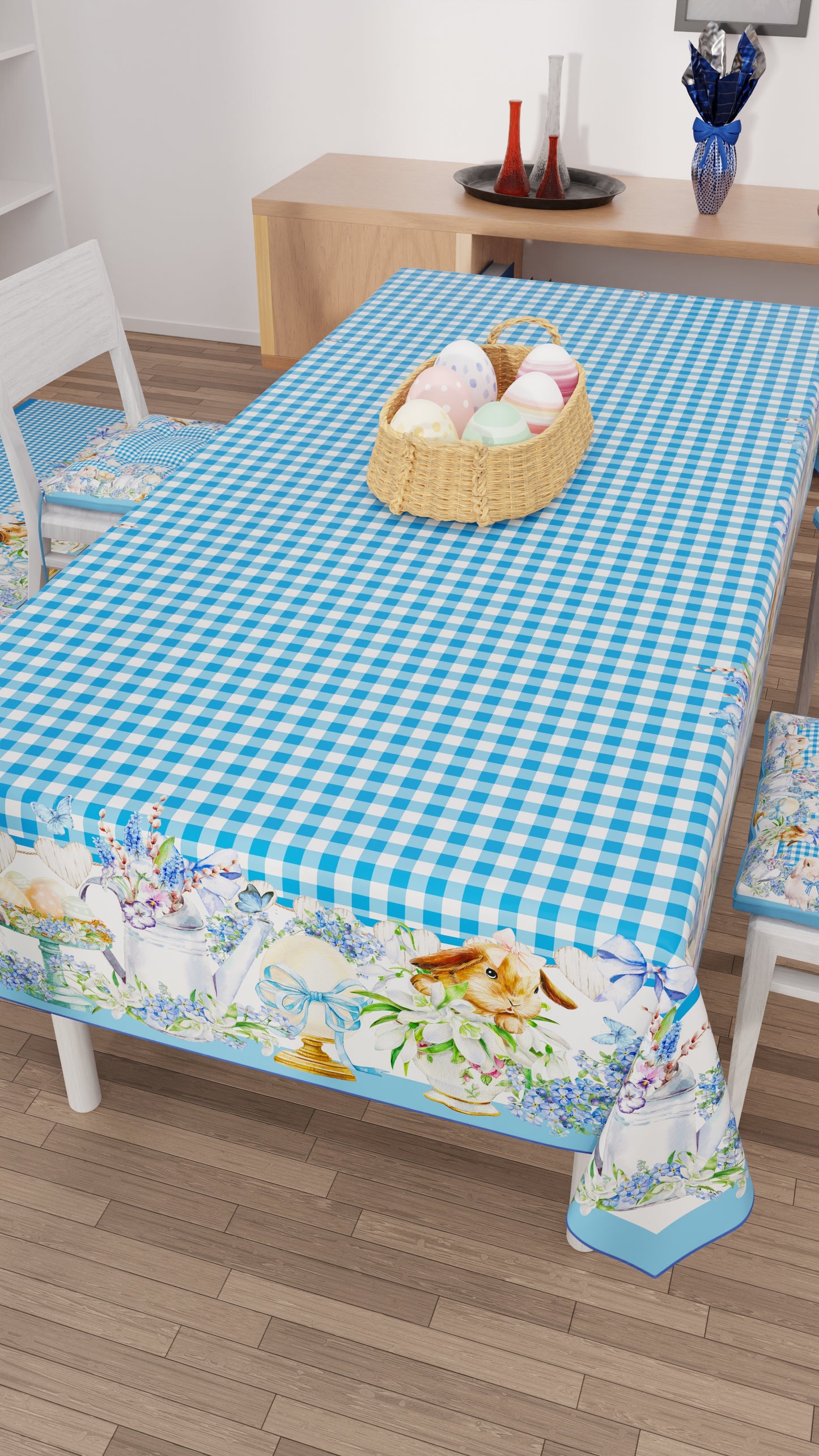 Stain-resistant Easter tablecloth, Vichy kitchen Easter tablecover