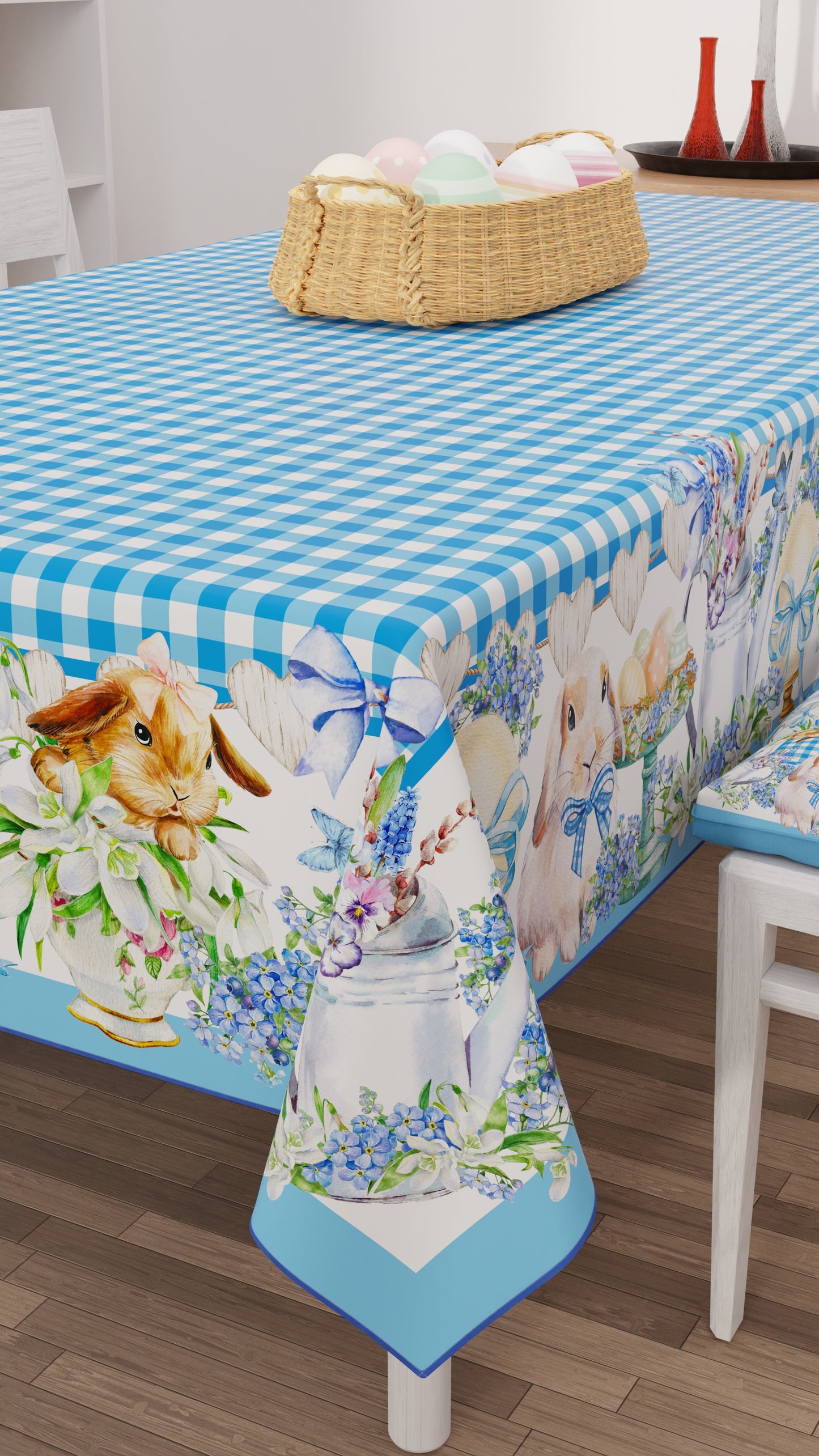 Stain-resistant Easter tablecloth, Vichy kitchen Easter tablecover