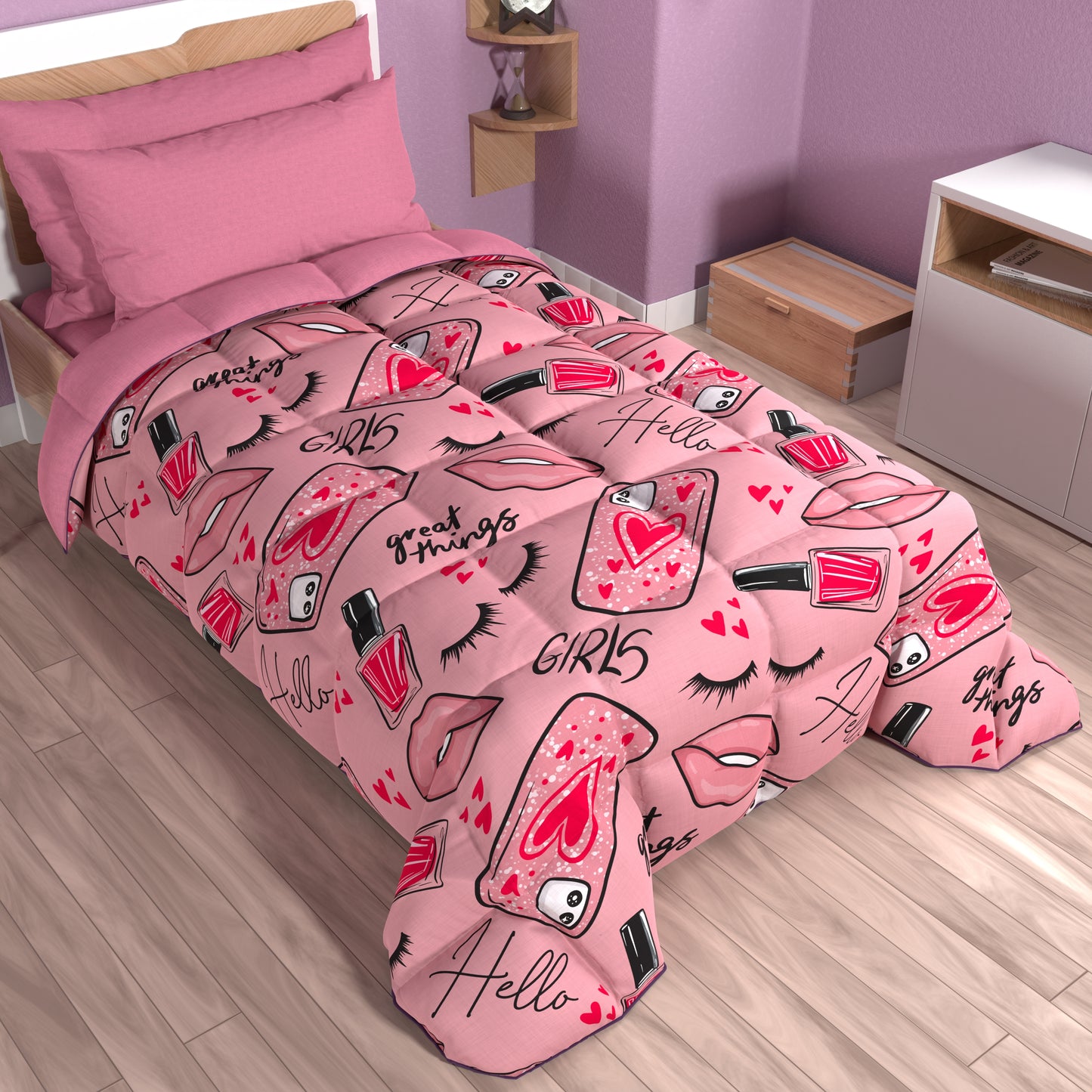 Duvet, Double, Single, Square and Half Quilt, Pink Lipstick