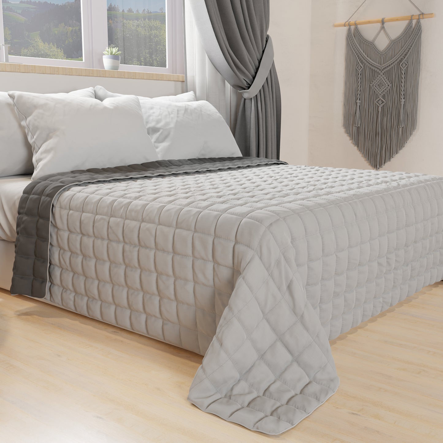 Gray Double Face Spring Autumn Bedspread Quilt