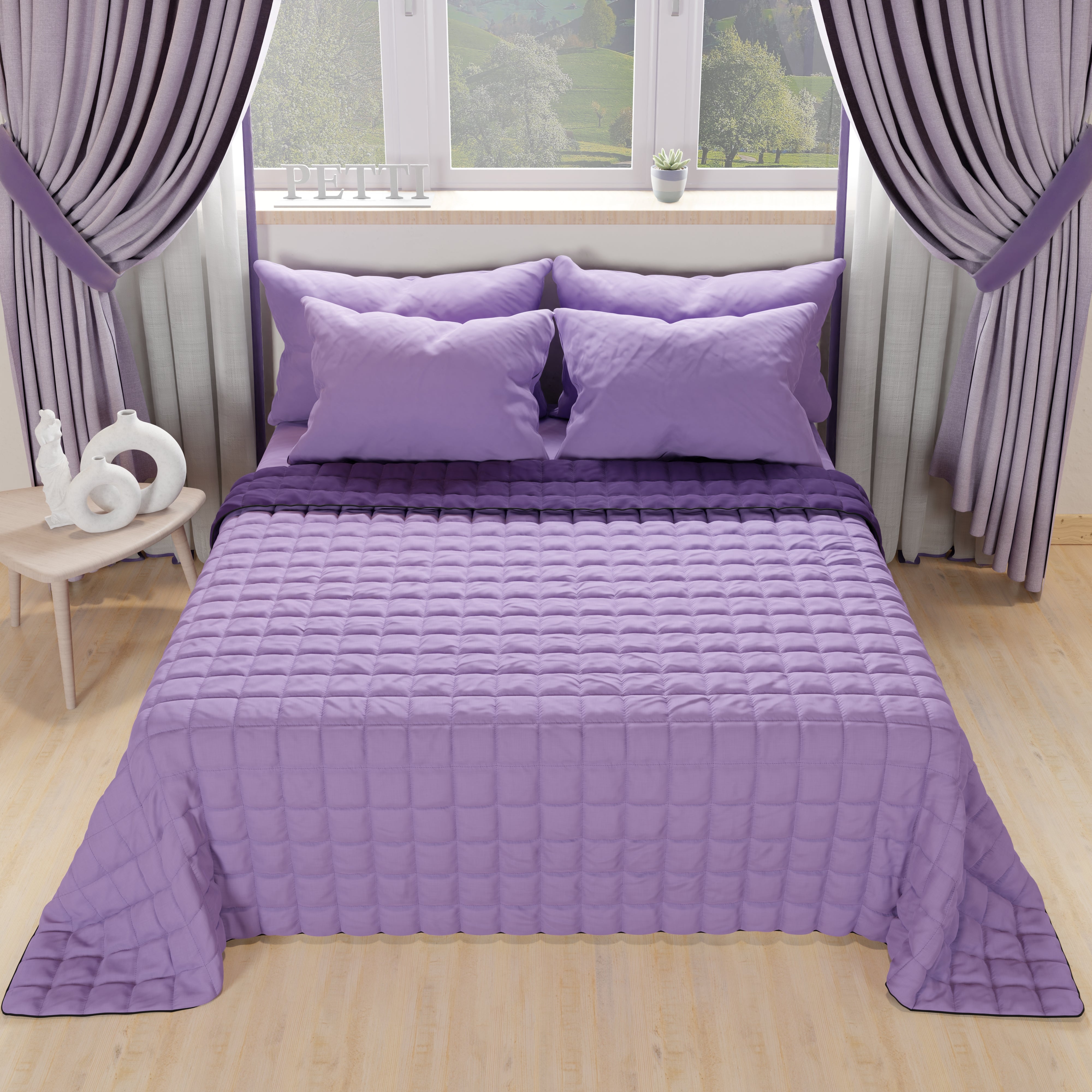 GX GARGIX Trapuntino Copriletto Trapuntato Primaverile Bicolore Double Face Leggero (TRG-4/Tiffany, MATRIMONIALE