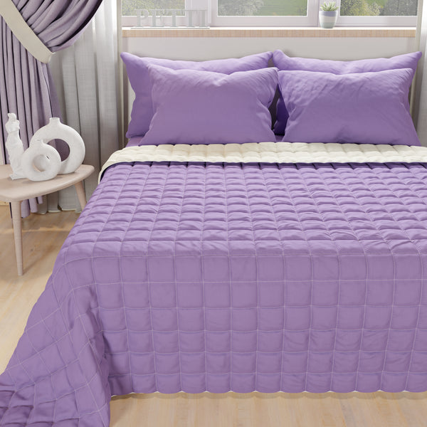Courtepointe couvre-lit printanière automnale double face Crème Lilas