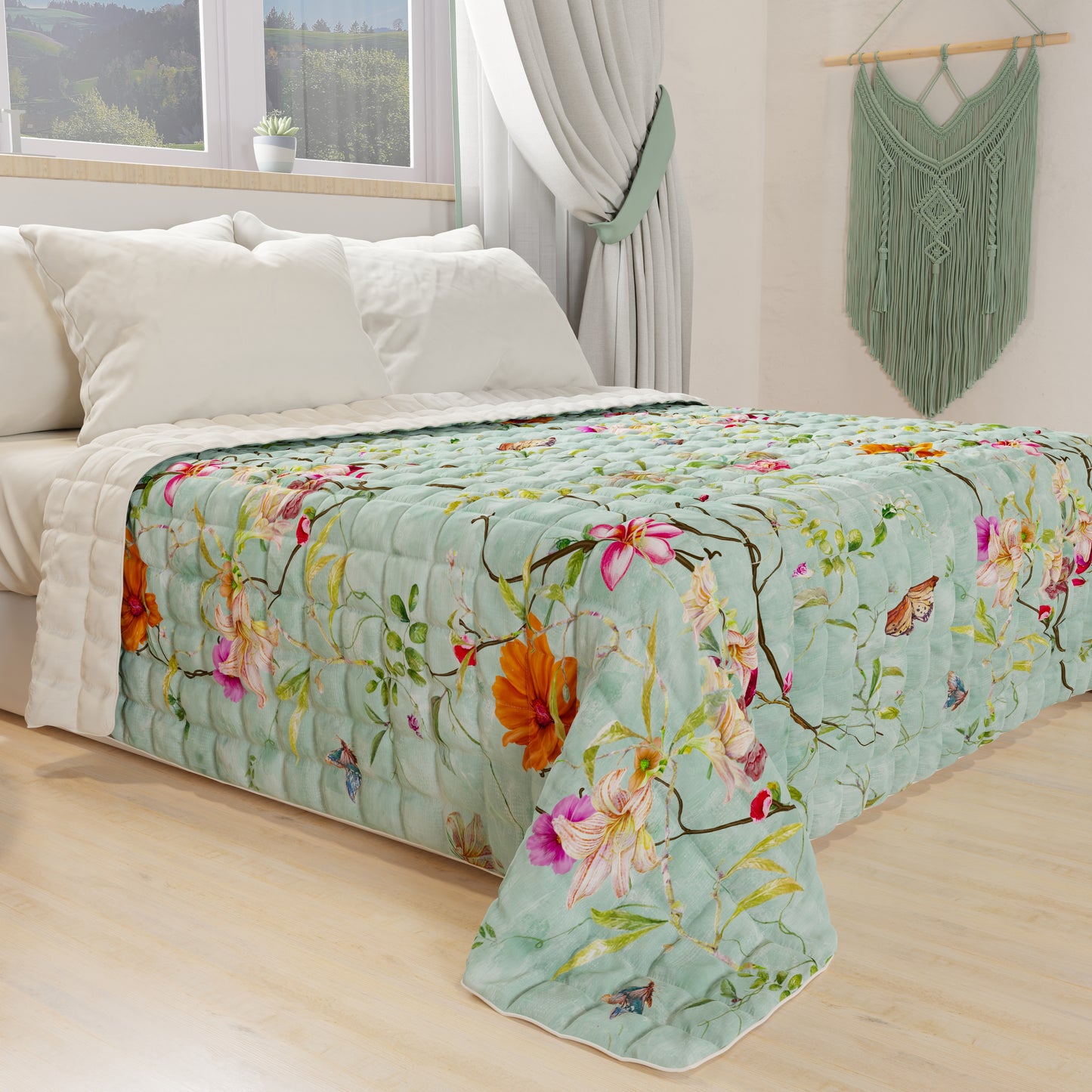 Spring Autumn Quilt Bedspread in Spring Aquamarine Digital Print