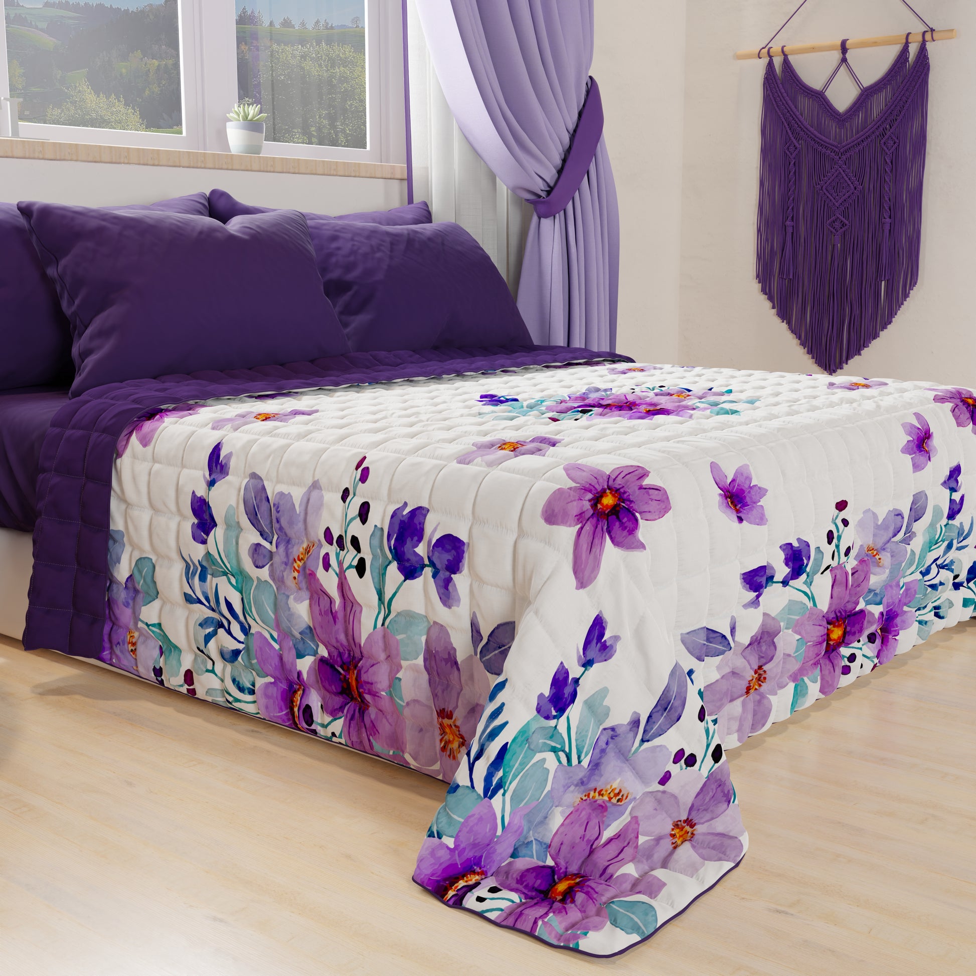 Copriletto Trapuntato Double Face Primaverile - Leggero, Bicolore, Lavabile A 30°, Matrimoniale - Foto 7