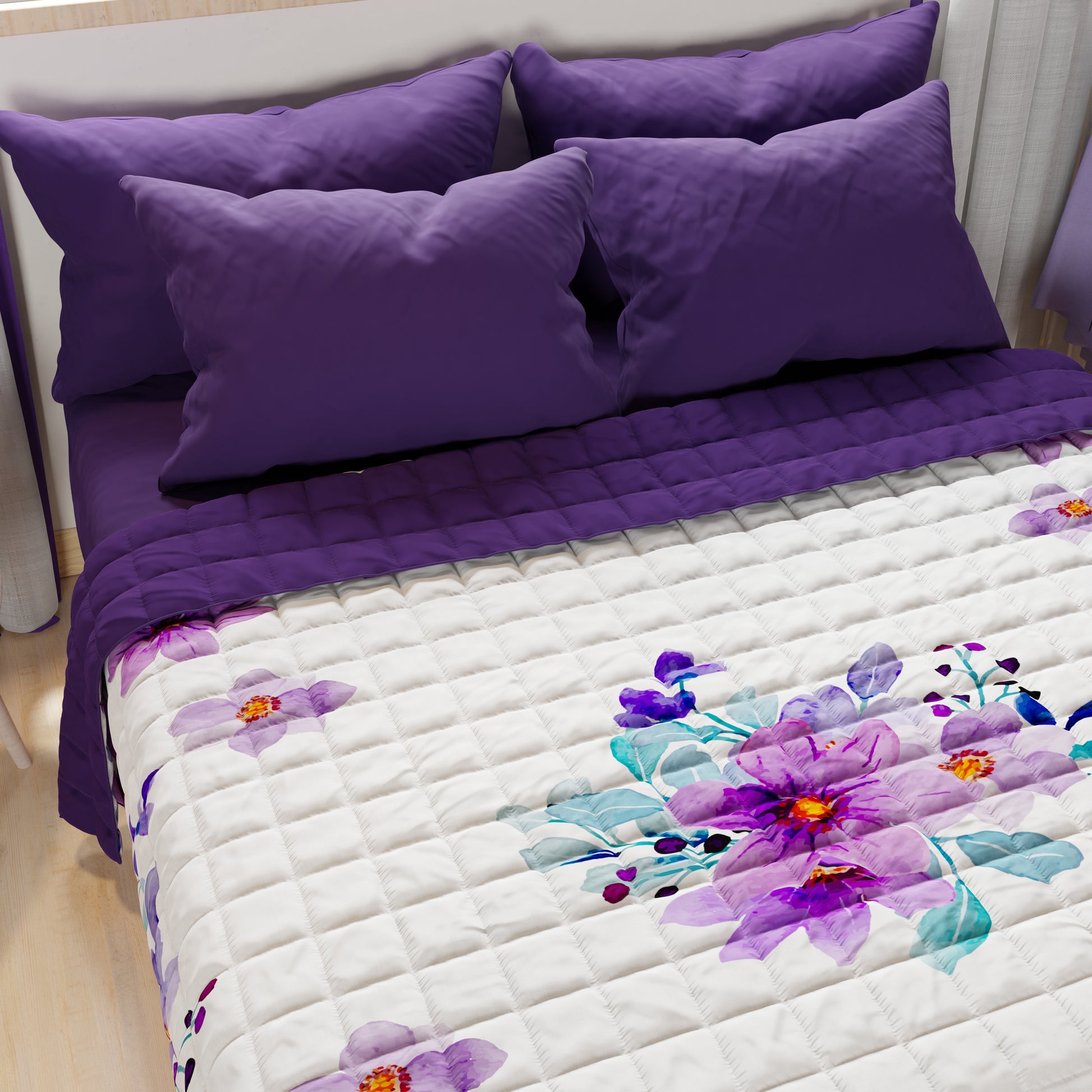 Ubauba Set di biancheria da letto da 7 pezzi, per letto king size, con lenzuola, per tutte le stagioni, con nervature, viola, letto plissettato in una borsa, set con piumone (viola, king size Ubauba Set di biancheria da letto da 7 pezzi, per letto king size, con lenzuola, per tutte le stagioni, con nervature, viola, letto plissettato in una borsa, set con piumone (viola, king size