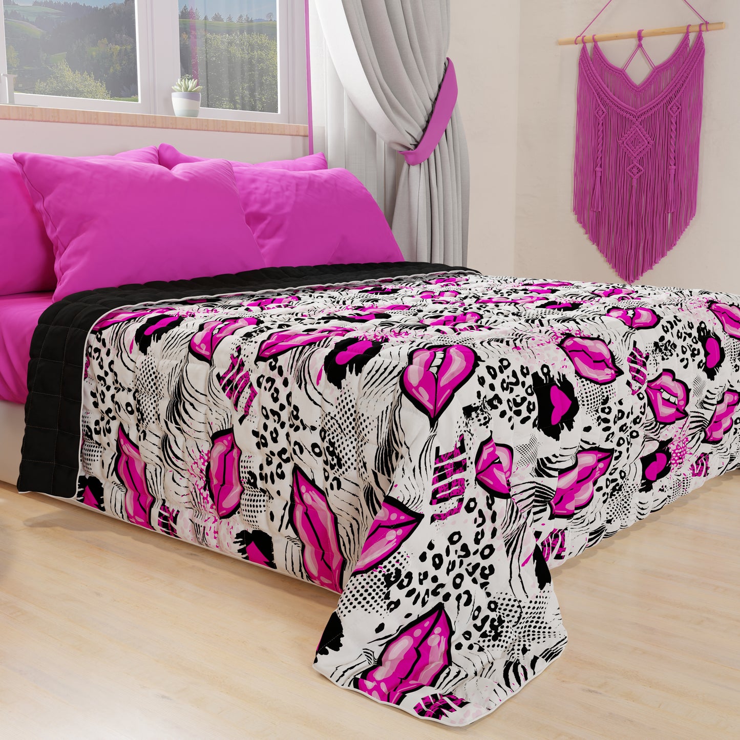 Spring Autumn Bedspread Quilt in White Lipstick Digital Print