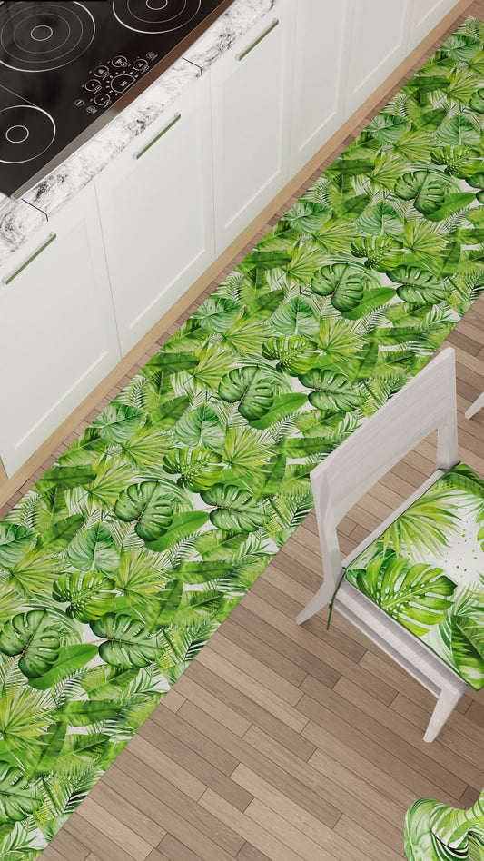 Non-slip kitchen carpet, washable kitchen runner, tropical leaf kitchen