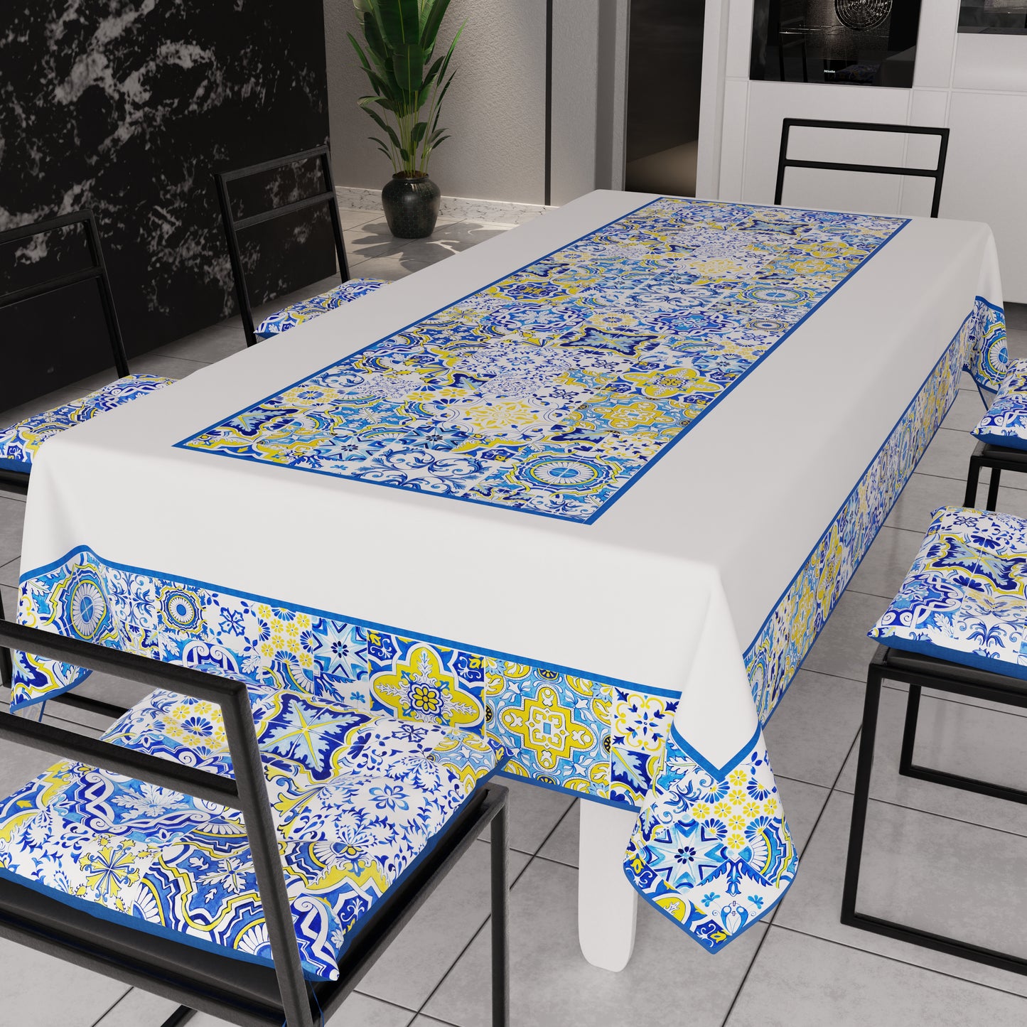 Modern Tablecloth, Kitchen Tablecover, Vietri 02 Blue