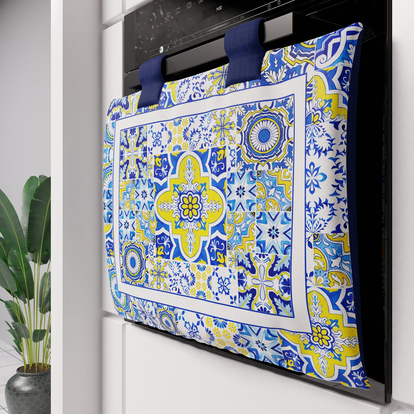 Geometric Oven Cover for Kitchen in Vietri Digital Printing 02 Blue 1pc