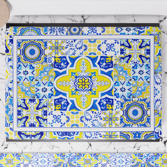 Couverture de cuisinière géométrique Couvertures de cuisine imprimées numériquement Vietri 02 Bleu