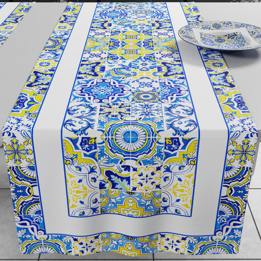 Chemin de table géométrique, chemin de table géométrique, chemin de cuisine Vietri 02 Bleu