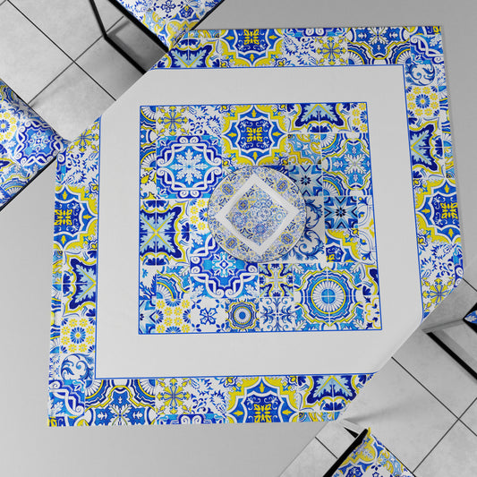 Geometric Centerpiece for Kitchen in Vietri 02 Blue Digital Print